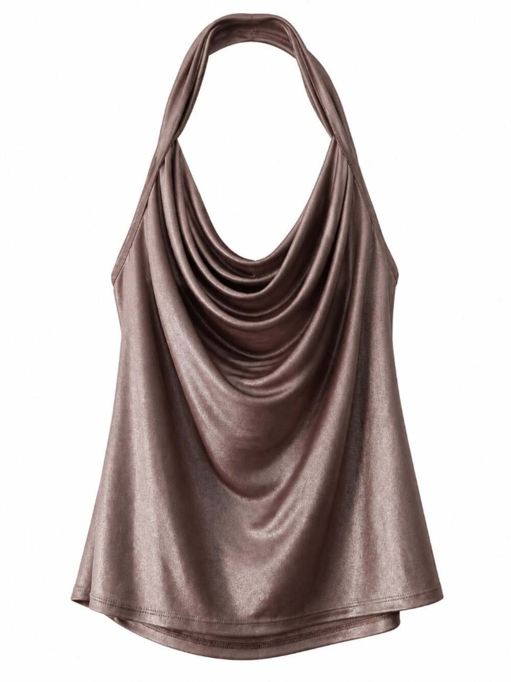 Express Taupe Brown Shimmer Cowl Neck Draped Halter Top Sleeveless Party Blouse